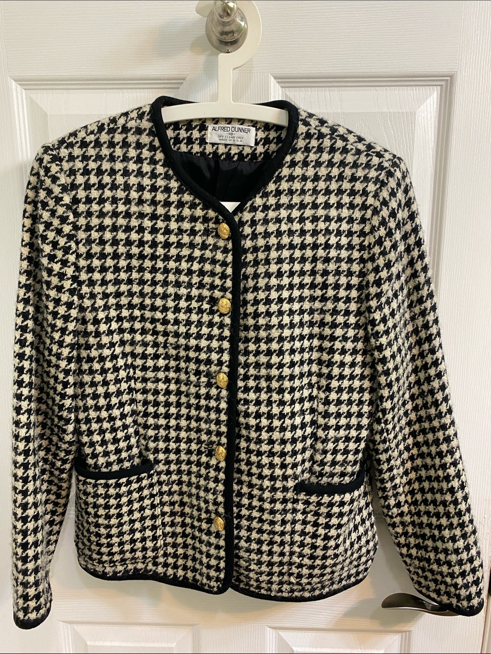 Vtg Alfred Dunner Wool Houndstooth Women’s 10 Blazer Jacket Classic Old Money